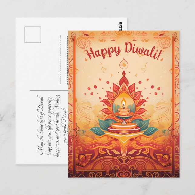 Schöne Diya Lampe Diwali Postkarte (Vorne/Hinten)