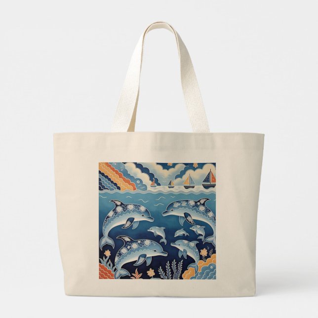 Schöne Dolphin mit Batik Ocean Dreams Jumbo Stoffbeutel (Rückseite)