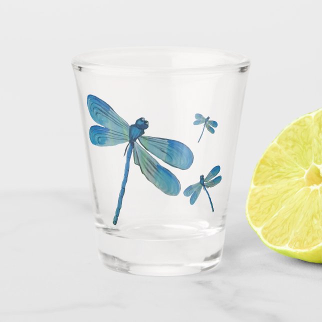 Schöne Dragonfly Rosa Blume Original Kunst Schnapsglas (Vorderseite)
