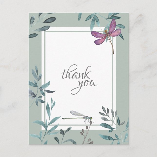 Schöne Dragonfly und Gartengrün Danke Postkarte (Vorderseite)