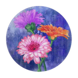 Schöne Drei-Farben-Gerberas - Migne Zeichnend Schneidebrett