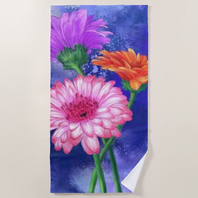 Schöne Drei-Farben-Gerberas - Migned Art Gezeichne Strandtuch (Vorderseite)