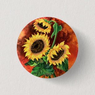 Schöne Drei Sonnenblumen - Migned Art Malerei Button