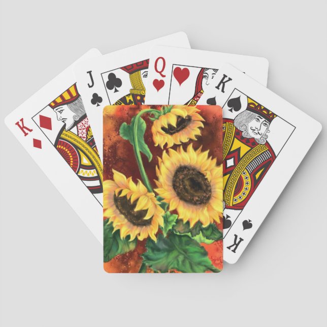Schöne Drei Sonnenblumen - Migned Art Malerei Spielkarten (Rückseite)