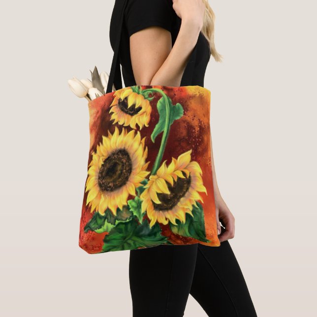 Schöne Drei Sonnenblumen Tote Tasche - Malerei (Von Nahem)