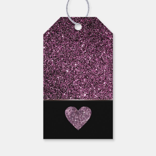 Schöne dunkle lila Glitzer Glitzern Geschenkartike Geschenkanhänger (Vorderseite)