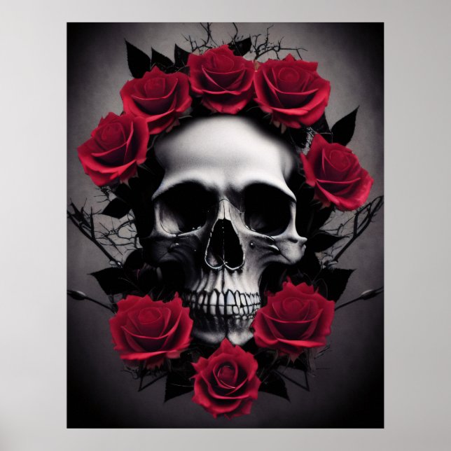 Schöne dunkle und gotische Rose Skull Sigil Poster (Vorne)
