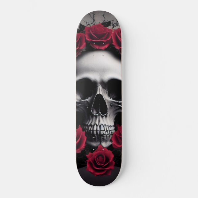 Schöne dunkle und gotische Rose Skull Sigil Skateboard (Vorderseite)