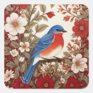 Schöne Eastern Bluebird Rote Blüten  Quadratischer Aufkleber