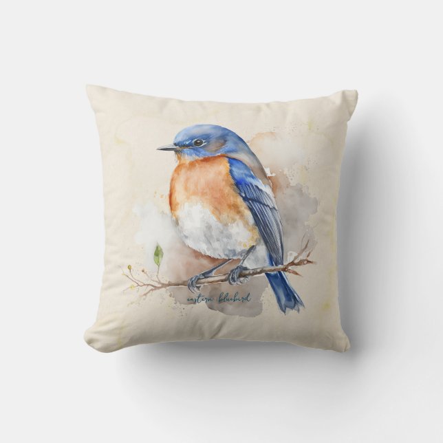 Schöne Eastern Bluebird Wasserfarbe Kissen (Vorderseite)