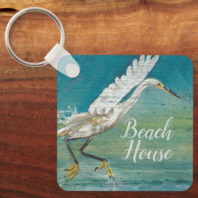Schöne Egret Coastal Bird Art Schlüsselanhänger (Gorgeous Egret Shorebird On Water Art Keychain from Jenn's Emporium. )