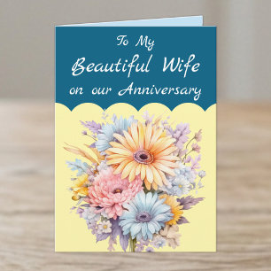 Schöne Ehefrau Blumen blaue Hochzeitstag Karte