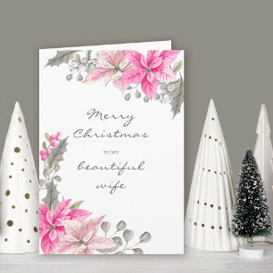 Schöne Ehefrau Hübsch Pink Pinsettia Weihnachten Karte