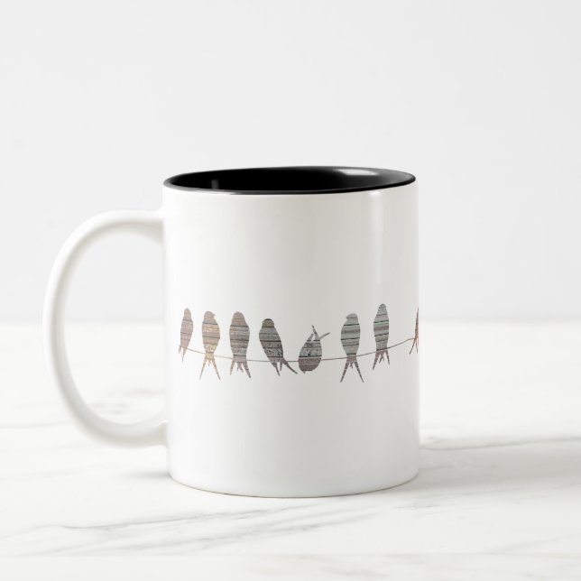 Schöne einfache moderne Vögel auf einem Draht Zweifarbige Tasse (Links)