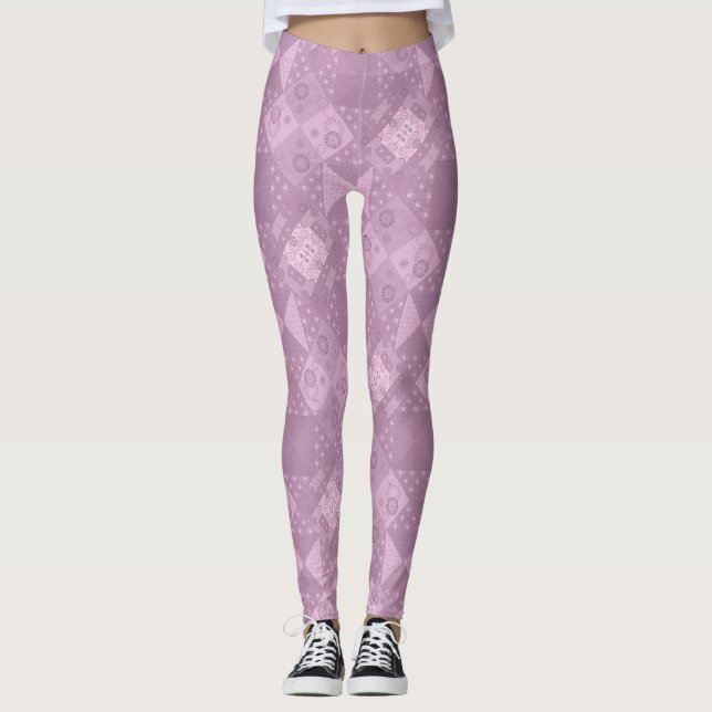 schöne einfache traditionelle lila Patchworkarbeit Leggings (Vorderseite)