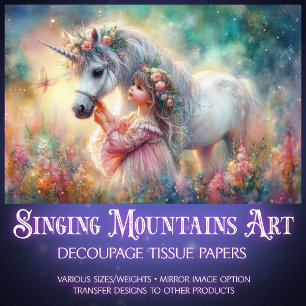 Schöne Einhorn-Kleines-Mädchen-Fantasie-Decoupage Seidenpapier