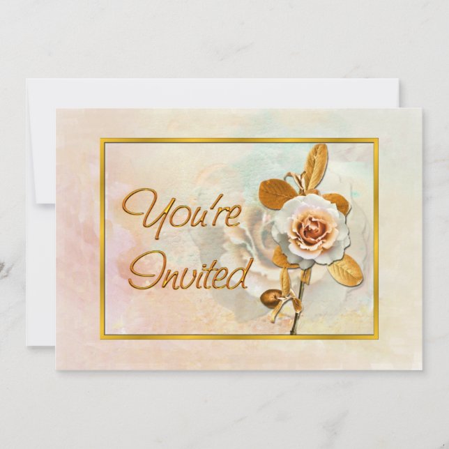 Schöne Einladung mit Rose (Vorderseite)