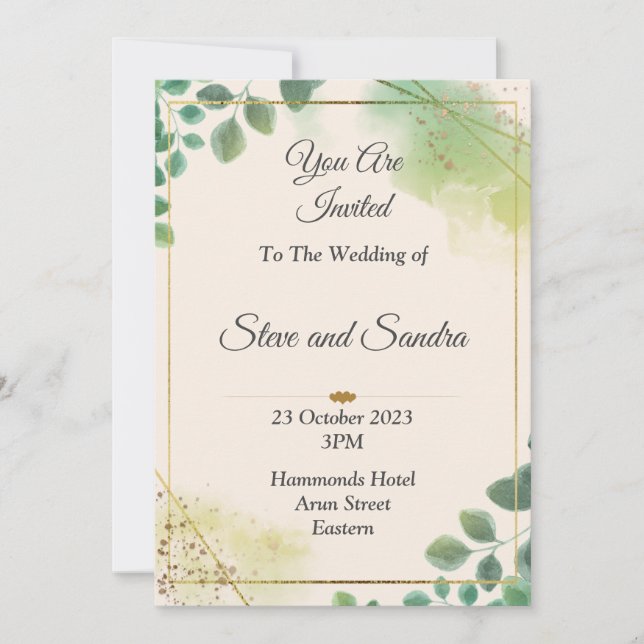 Schöne Einladung zur Hochzeit, grünes Wasser (Vorderseite)