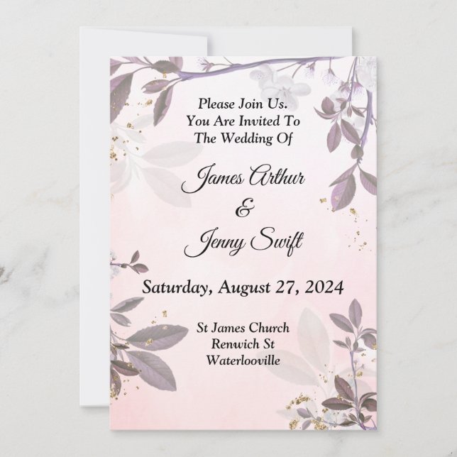 Schöne Einladung zur Hochzeit, rosa Blüte (Vorderseite)