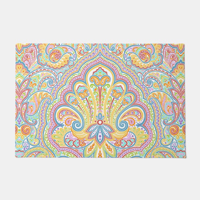 Schöne, einzigartige Aqua Blue Pink Paisley Kunst, Fußmatte (Vorderseite)
