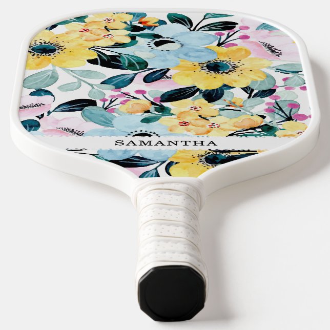 Schöne, einzigartige blaue und gelbe Blumen Pickleball Schläger (Ablage )
