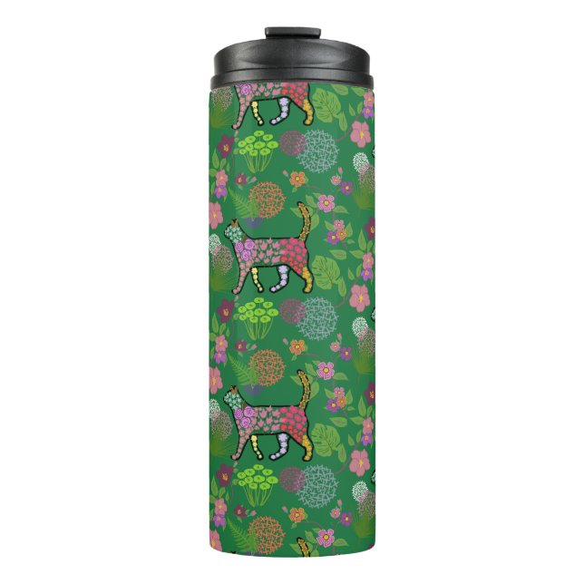Schöne, einzigartige, farbenfrohe Blumenkatze Thermosbecher (Vorderseite)