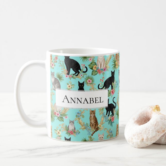 Schöne, einzigartige Feline Art Cat Lover Individu Kaffeetasse (Mit Donut)