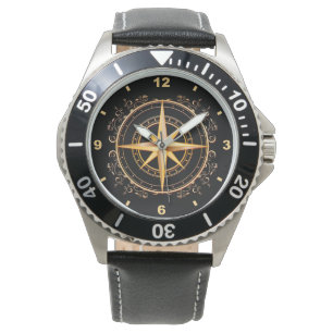Schöne einzigartige Gold- und Black-Compass Antiq Armbanduhr