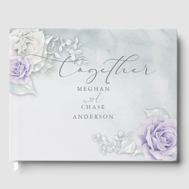 Schöne Eisblauer Lilac und Weiße Rose Gästebuch (Vorderseite)