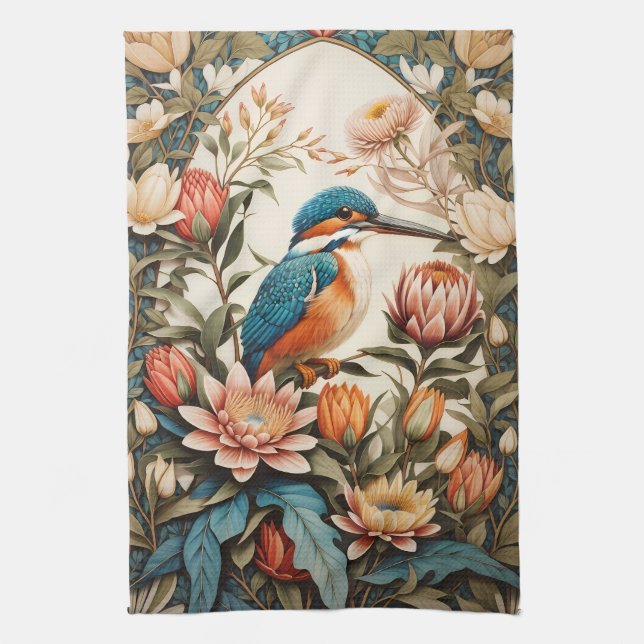 Schöne Eisvogel- und Protea-Blumen Geschirrtuch (Vertikal)