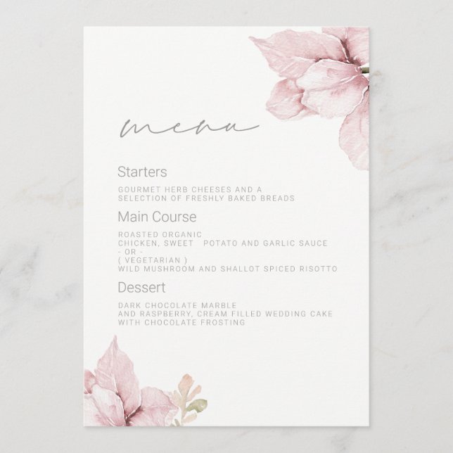 Schöne Elegance Blush Bloral Wedding Menükarte (Vorderseite)