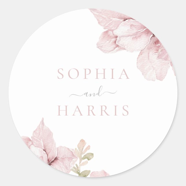 Schöne Elegance Blush Bloral Wedding Runder Aufkleber (Vorderseite)