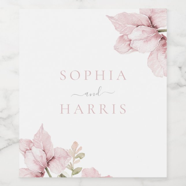 Schöne Elegance Blush Bloral Wedding Weinetikett (Einzelnes Label)
