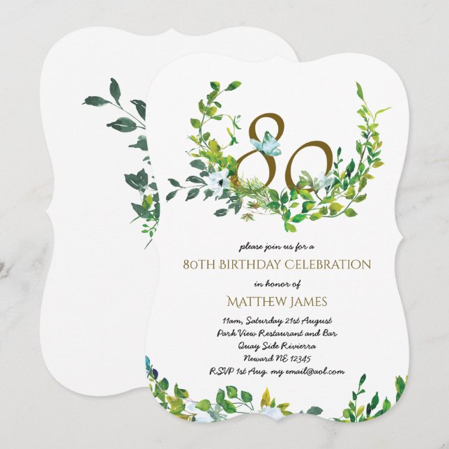 Schöne Elegant 80. Geburtstag Einladungen Frau (Vorne/Hinten)