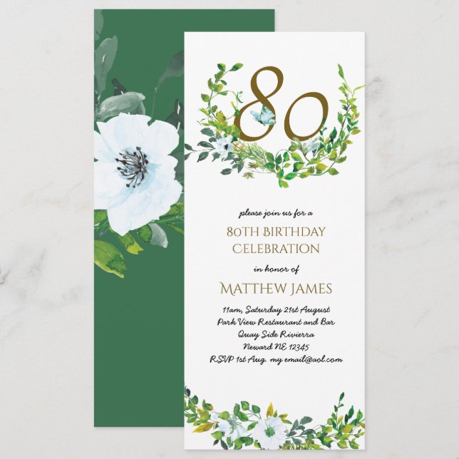 Schöne Elegant 80. Geburtstag Einladungen Frauen (Vorne/Hinten)