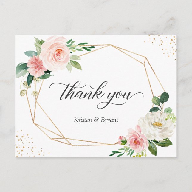 Schöne Elegant Gold Blush Floral Vielen Dank Postkarte (Vorderseite)