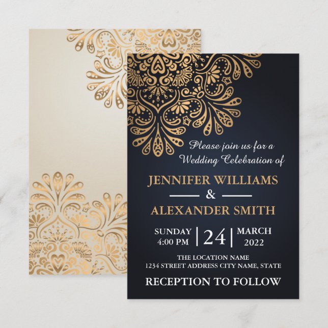 Schöne Elegant Royal Navy Blue Wedding Einladung (Vorne/Hinten)