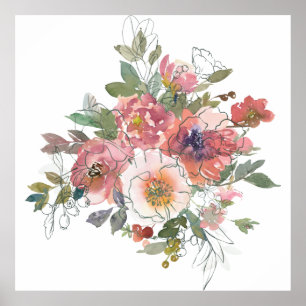 Schöne elegante Aquarell-Blumenstrauß-Kunst Poster