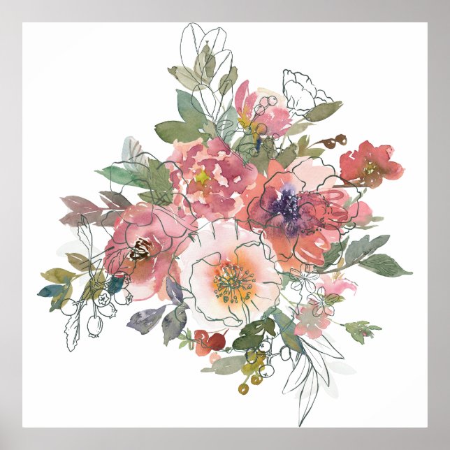 Schöne elegante Aquarellfarben Blume mit Bouquet A Poster (Vorne)