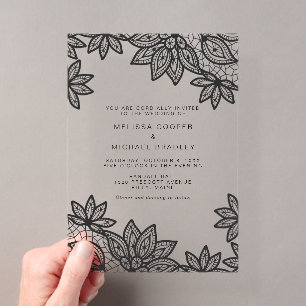Schöne elegante Black Lace Wedding Acryleinladungen