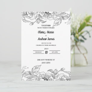 schöne, elegante Blumen-Hochzeit Einladung