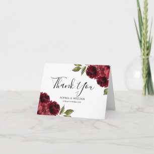 Schöne, elegante Burgunder Rote Blume Hochzeit Dankeskarte