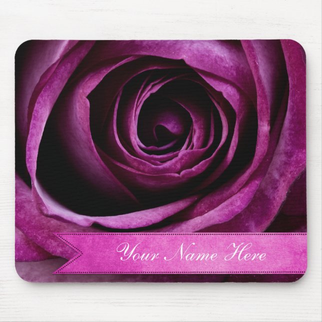 Schöne elegante drastische lila Rose mit Band Mousepad (Vorne)