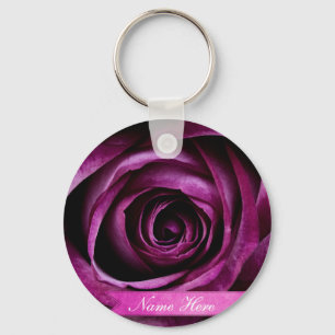 Schöne elegante drastische lila Rose mit Band Schlüsselanhänger