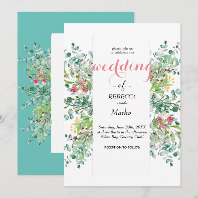 Schöne elegante Eukalyptus-Blätter Einladung (Vorne/Hinten)