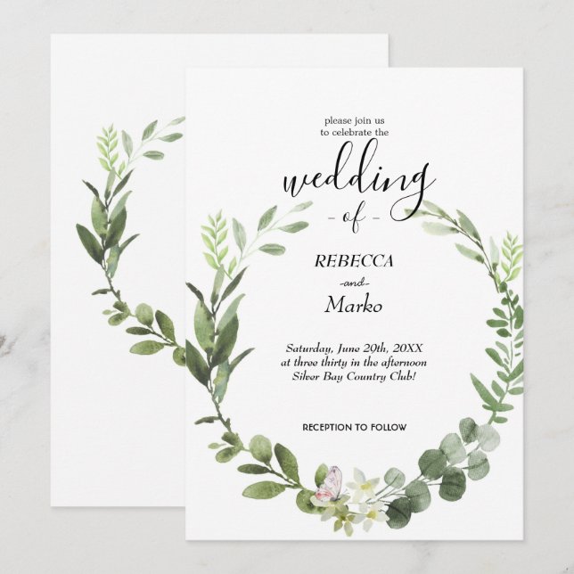 Schöne elegante Eukalyptus-Blätter Einladung (Vorne/Hinten)