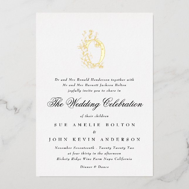Schöne Elegante GOLD Monogram Wedding Folieneinladung (Vorderseite)