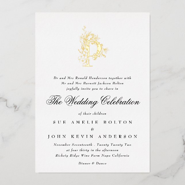 Schöne Elegante GOLD Monogram Wedding Folieneinladung (Vorderseite)