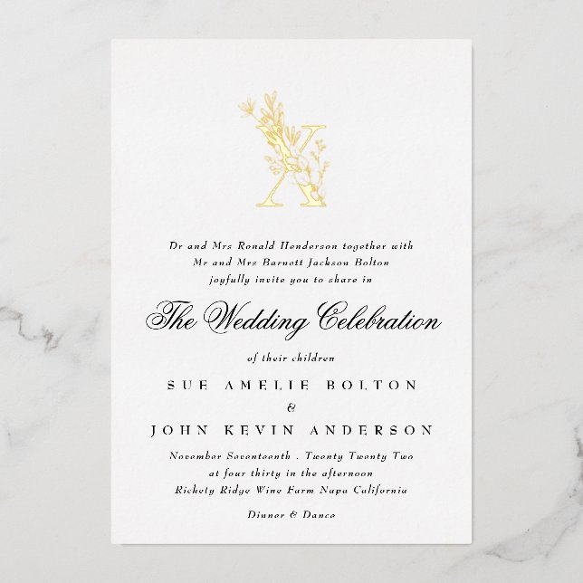 Schöne Elegante GOLD Monogram Wedding Folieneinladung (Vorderseite)