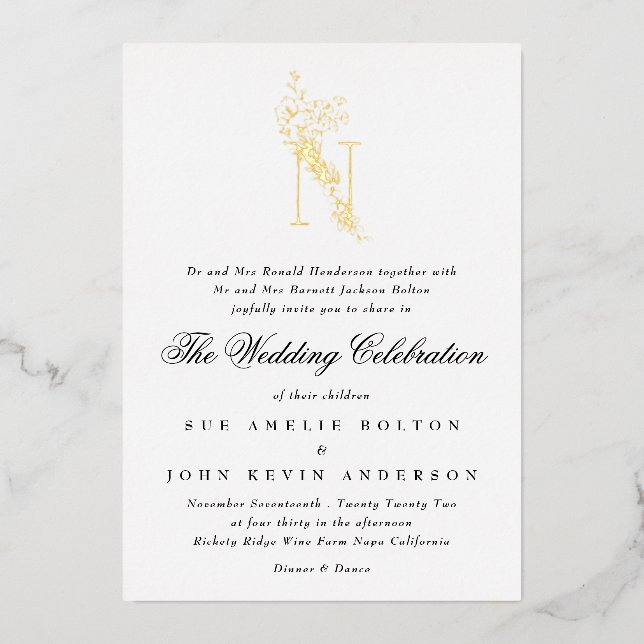 Schöne Elegante GOLD Monogram Wedding Folieneinladung (Vorderseite)